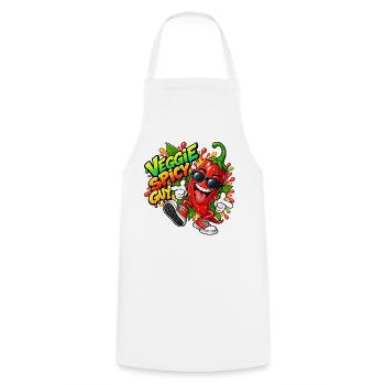Veggie Spicy Guy Cartoon - Kochschürze - Weiß - Vorne - AI Model Male 185 dark (185cm)