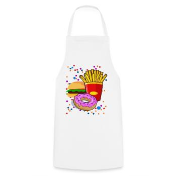 Bunte Fastfood Cartoon-Motiv - Kochschürze - Weiß - Vorne - AI Model Male 185 dark (185cm)