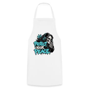 Protect Your Peace – Skull Headphones Streetwear - Kochschürze - Weiß - Vorne - AI Model Male 185 dark (185cm)