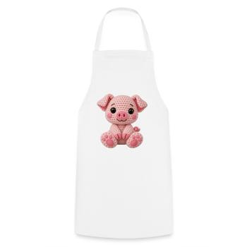 Häkelkuschel Schwein Rosa - Kochschürze - Weiß - Vorne - AI Model Male 185 dark (185cm)