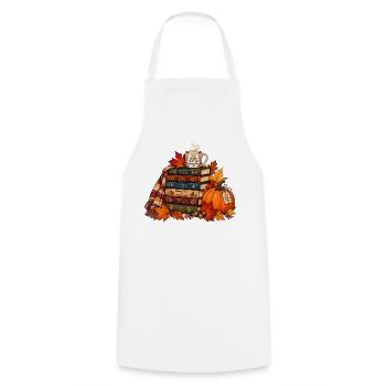 Gemütlicher Herbst Bücherstapel - Kochschürze - Weiß - Vorne - AI Model Male 185 dark (185cm)