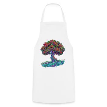Baum des Lebens – Psychedelic Regenbogen Motiv - Kochschürze - Weiß - Vorne - AI Model Male 185 dark (185cm)