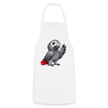 Graupapagei Kawaii Style – Süßer Papagei - Kochschürze - Weiß - Vorne - AI Model Male 185 dark (185cm)