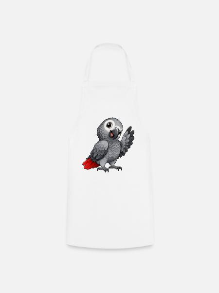 Graupapagei Kawaii Style – Süßer Papagei - Kochschürze - Weiß