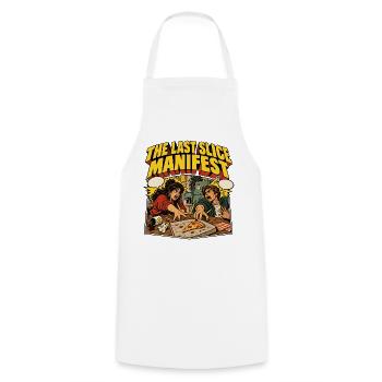 The Last Slice Manifest – Pizza-Comic - Kochschürze - Weiß - Vorne - AI Model Male 185 dark (185cm)