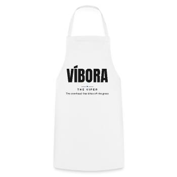Víbora — Die Viper | Echtes Padel-Vokabular - Kochschürze - Weiß - Vorne - AI Model Male 185 dark (185cm)
