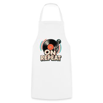 Wiederholende Vinyl - Kochschürze - Weiß - Vorne - AI Model Male 185 dark (185cm)