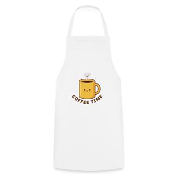 Kawaii Kaffeezeit süße gelbe Tasse - Kochschürze - Weiß - Vorne - AI Model Male 185 dark (185cm)