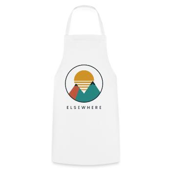 Elsewhere – Retro Mountain Sunset - Kochschürze - Weiß - Vorne - AI Model Male 185 dark (185cm)