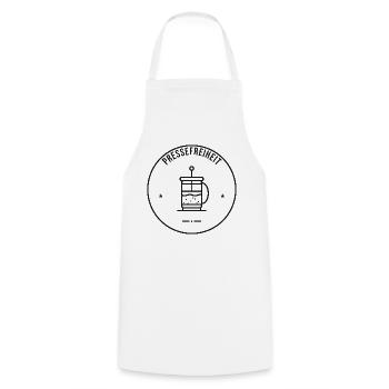 Pressefreiheit – French Press Kaffee - Kochschürze - Weiß - Vorne - AI Model Male 185 dark (185cm)