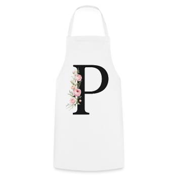 P Buchstabe Monogram Floral - Kochschürze - Weiß - Vorne - AI Model Male 185 dark (185cm)
