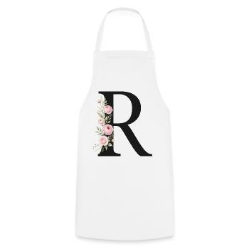 R Buchstabe Monogram Floral - Kochschürze - Weiß - Vorne - AI Model Male 185 dark (185cm)