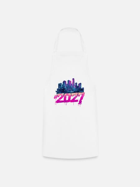 Cyberpunk Skyline 2027 Neon Graffiti - Kochschürze - Weiß