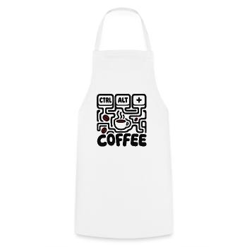 Humor Desk CTRL ALT COFFEE – Retro-Design - Kochschürze - Weiß - Vorne - AI Model Male 185 dark (185cm)