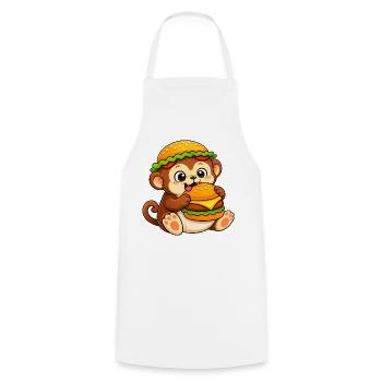 Schimpanse mit Cheeseburger Fast Food - Kochschürze - Weiß - Vorne - AI Model Male 185 dark (185cm)