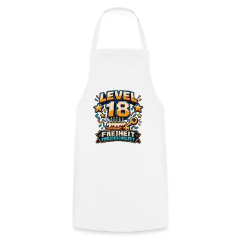 Level 18 – Freiheit freigeschaltet - Kochschürze - Weiß - Vorne - AI Model Male 185 dark (185cm)