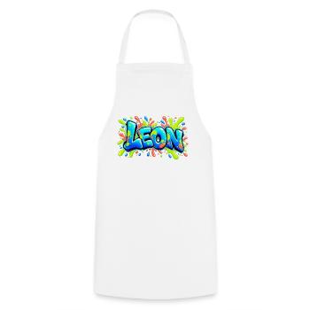 LEON Graffiti Fluo: Der Name, der für Aufsehen sorgt! - Kochschürze - Weiß - Vorne - AI Model Male 185 dark (185cm)