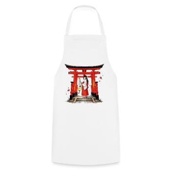 Miko Shrine Maiden – Japanische Priesterin - Kochschürze - Weiß - Vorne - AI Model Male 185 dark (185cm)