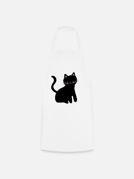 Schläfriges Schwarzes Katzen-Schnurrhaar-Lächeln - Kochschürze - Weiß