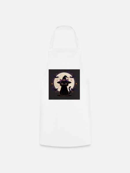 Halloween Hexenkatze – Witchy Cat & Vollmond - Kochschürze - Weiß