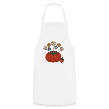 Blütenkopf-Nadeln in einem Tomatennadelkissen - Kochschürze - Weiß - Vorne - AI Model Male 185 dark (185cm)