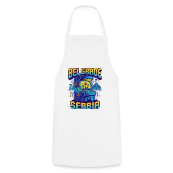 Retro Arcade Gamer Belgrade Serbia Skyline - Kochschürze - Weiß - Vorne - AI Model Male 185 dark (185cm)