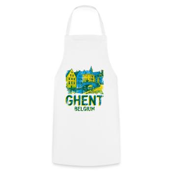 Vintage Illustrated Travel Poster Of Ghent Belgium - Kochschürze - Weiß - Vorne - AI Model Male 185 dark (185cm)