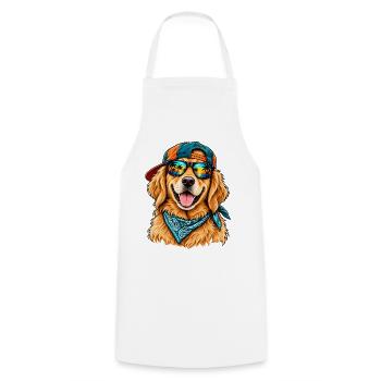 Cooler Golden Retriever – Sommerstrand-Vibes - Kochschürze - Weiß - Vorne - AI Model Male 185 dark (185cm)