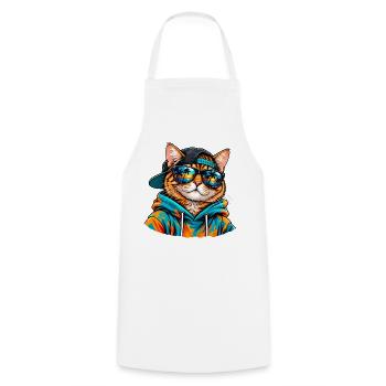 Cool Cat mit Sonnenbrille – tropische Sommerstimmung - Kochschürze - Weiß - Vorne - AI Model Male 185 dark (185cm)