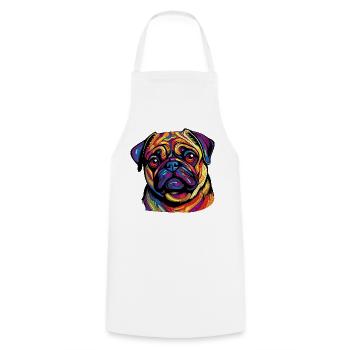 Farbexplosion Pug Portrait - Kochschürze - Weiß - Vorne - AI Model Male 185 dark (185cm)