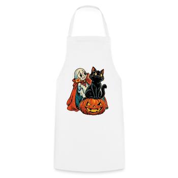 Halloween Katze auf Kürbis mit schüchternem - Kochschürze - Weiß - Vorne - AI Model Male 185 dark (185cm)