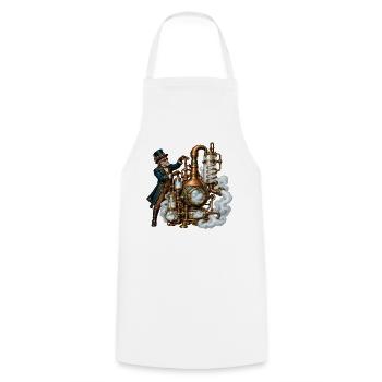 Steampunk-Dampfmeister-Mechanik - Kochschürze - Weiß - Vorne - AI Model Male 185 dark (185cm)