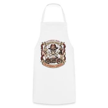 California Rebel Skull Garage - Kochschürze - Weiß - Vorne - AI Model Male 185 dark (185cm)