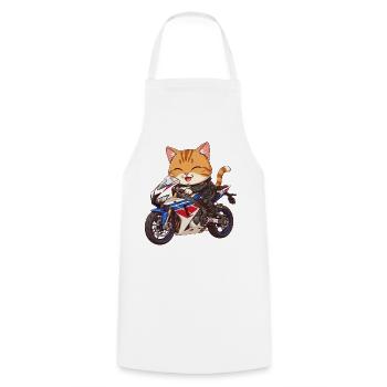 Katze auf Bike auf Motorrad  - Kochschürze - Weiß - Vorne - AI Model Male 185 dark (185cm)