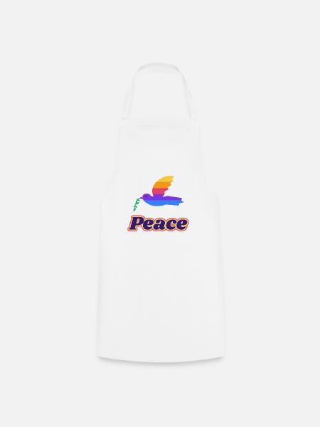 Friedenstaube Retro – Peace Taube 70er - Kochschürze - Weiß