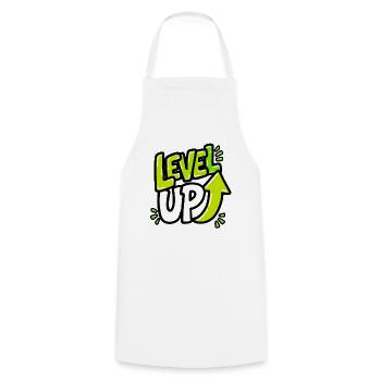 GEN Z ZITIERT TYPOGRAFIEDESIGN – Level Up Neon - Kochschürze - Weiß - Vorne - AI Model Male 185 dark (185cm)