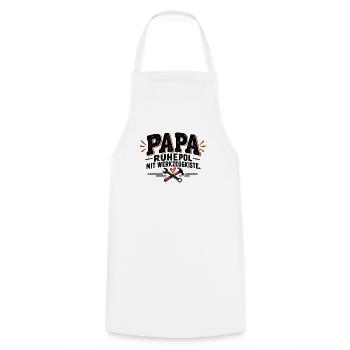 Papa. Ruhepol mit Werkzeugkiste. Geschenk Vatertag - Kochschürze - Weiß - Vorne - AI Model Male 185 dark (185cm)