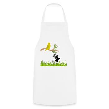 Sonniger Singvogel und Neugierige Katze - Kochschürze - Weiß - Vorne - AI Model Male 185 dark (185cm)