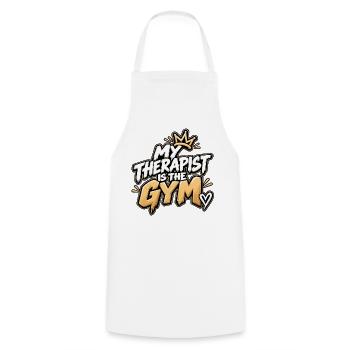 Zitat zur Fitnessstudiotherapie - Kochschürze - Weiß - Vorne - AI Model Male 185 dark (185cm)