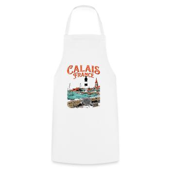 Vintage Calais France Seaside Lighthouse Landscape - Kochschürze - Weiß - Vorne - AI Model Male 185 dark (185cm)