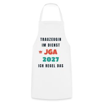 Trauzeugin im Dienst JGA 2027 ich regel das - Kochschürze - Weiß - Vorne - AI Model Male 185 dark (185cm)