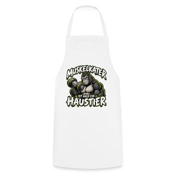 Muskelkater als Haustier Gymlife - Kochschürze - Weiß - Vorne - AI Model Male 185 dark (185cm)