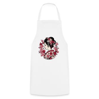 Geisha Silhouette mit Kirschblüten Japan Motiv - Kochschürze - Weiß - Vorne - AI Model Male 185 dark (185cm)