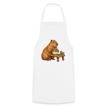 Capybara mischt Kräuter im Mörser - Kochschürze - Weiß - Vorne - AI Model Male 185 dark (185cm)
