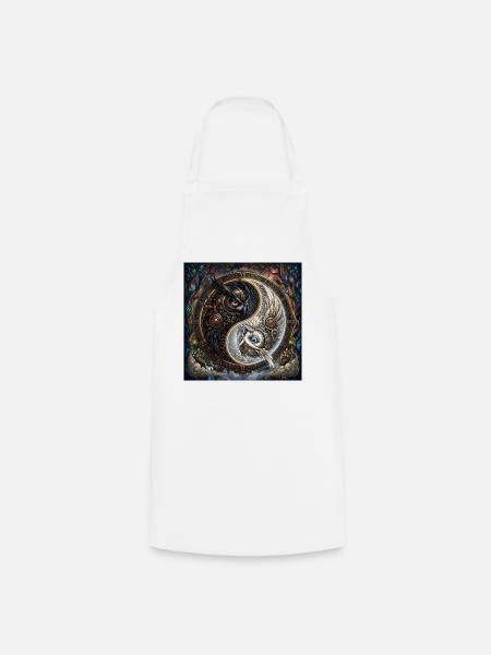 Steampunk Yin Yang Eule - Kochschürze - Weiß