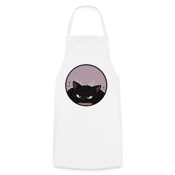 Grummelige schwarze Katze im lila Kreis - Kochschürze - Weiß - Vorne - AI Model Male 185 dark (185cm)
