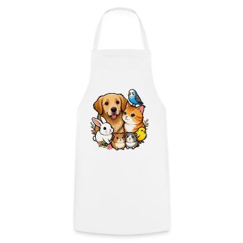 Bunte Tierfreunde 🐶🐱🐰🐹🐥🦜 - Kochschürze - Weiß - Vorne - AI Model Male 185 dark (185cm)