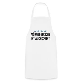 Möwen gucken ist auch Sport – Nordsee - Kochschürze - Weiß - Vorne - AI Model Male 185 dark (185cm)
