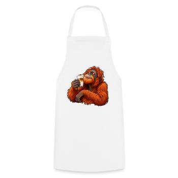 Orang-Utan mit Latte Macchiato – Kaffeepause - Kochschürze - Weiß - Vorne - AI Model Male 185 dark (185cm)