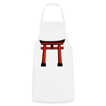 Roter Shinto Torii Gate Design - Kochschürze - Weiß - Vorne - AI Model Male 185 dark (185cm)